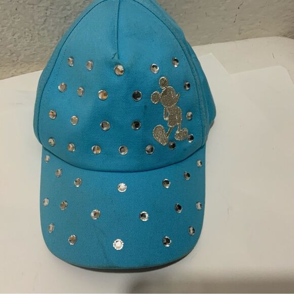 Disney Parks Mickey Mouse Light Blue Rhinestone Adjustable Baseball Hat - Picture 1 of 6